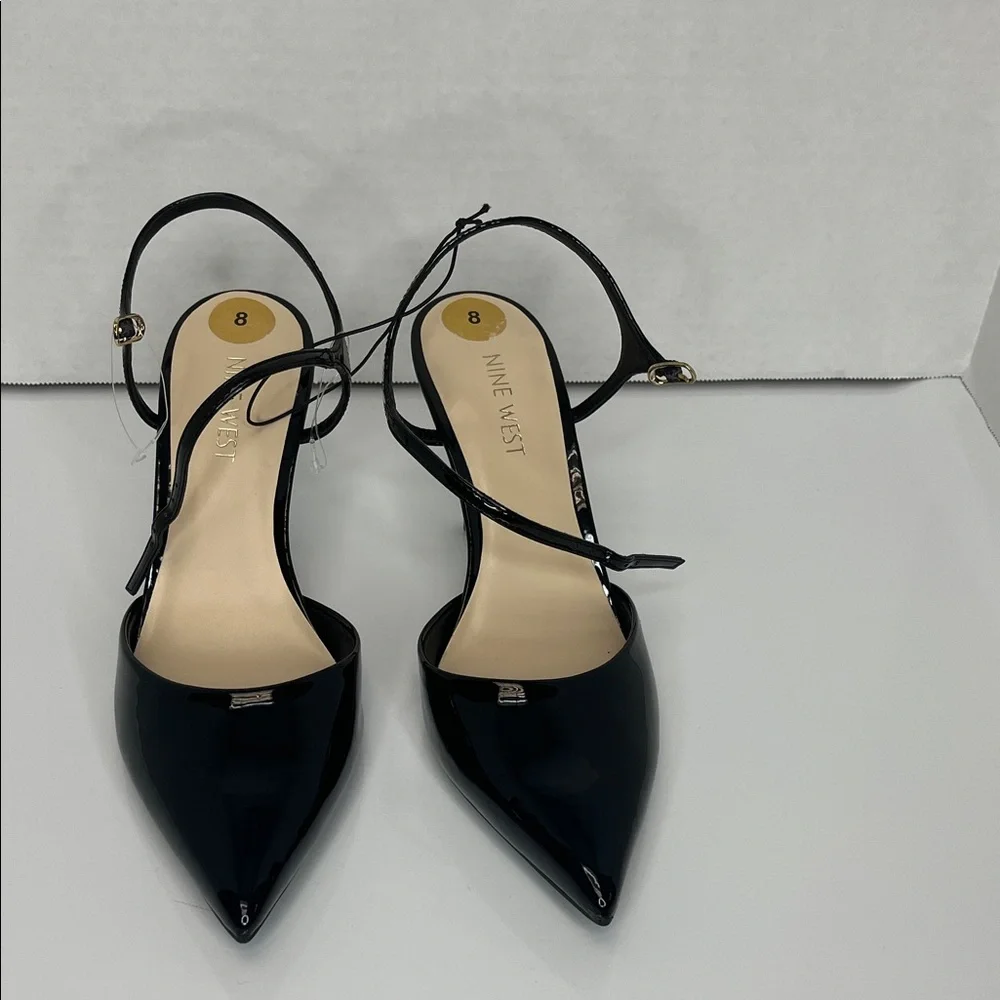 Nine West Glossy Black Heels with Gold Accents - Picture 3 of 8